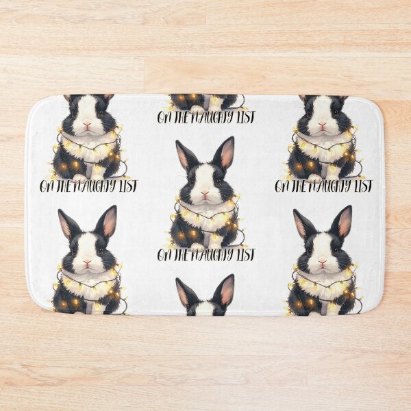 Item preview, Black and white bunny wrapped with Christmas lights, naughty list designed and sold by LiskoDesign.