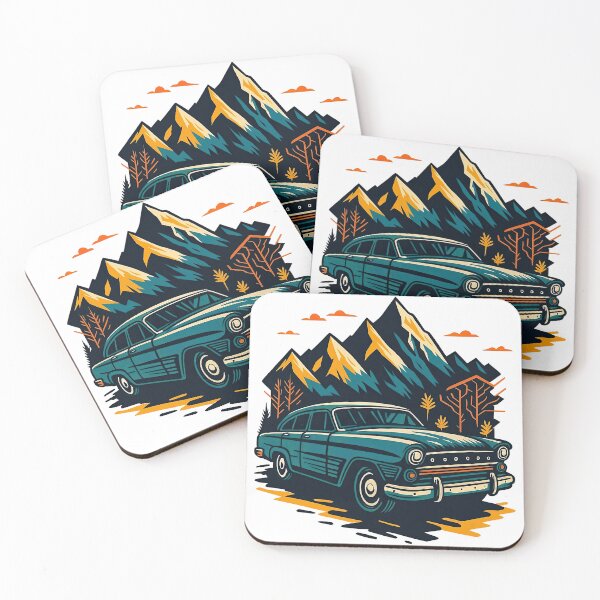 Item preview, Vintage Car Road Trip with Mountain Landscape designed and sold by ArtfulWeave.