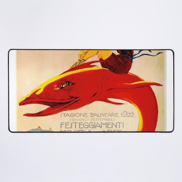 Item preview, Vintage 1922 Rimini Poster | Art Nouveau Beach Decor | Whimsical Woman on Red Fish | Italian Seaside & Cultural Art designed and sold by artofuniverse.