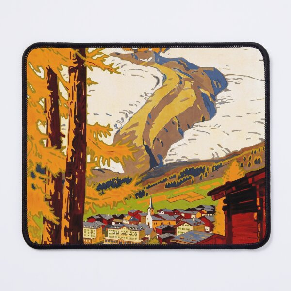 Item preview, Vintage Saas-Fee Travel Poster | Art Deco Style | Swiss Alps Adventure | Skiing & Mountaineering | Mid-20th Century Charm designed and sold by artofuniverse.