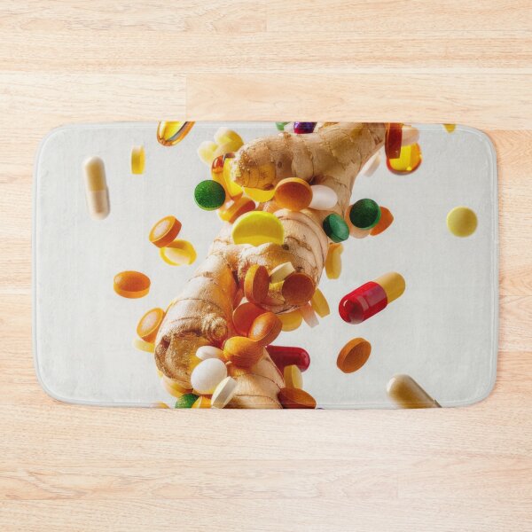 Item preview, Ginger roots and various colorful pills on white background, concept of health and alternative medicine, AI Generated designed and sold by dvoevnore.