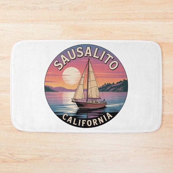 Item preview, Sausalito California – Retro Sailboat Sunset Coastal Design, Bay Area Travel Art, Ocean View Vintage Style Illustration designed and sold by CircinusStore.