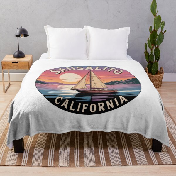 Item preview, Sausalito California – Retro Sailboat Sunset Coastal Design, Bay Area Travel Art, Ocean View Vintage Style Illustration designed and sold by CircinusStore.