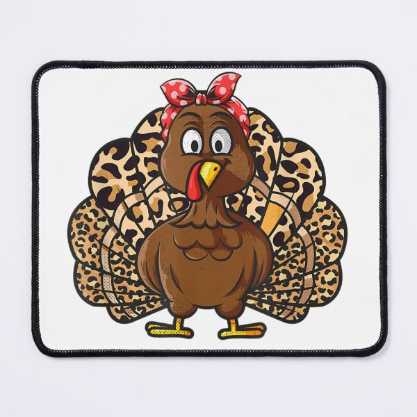 Item preview, Cute Funny Turkey Girl With Pin-Up Bandana and Leopard Print Tail Feathers designed and sold by Suzu Comena.