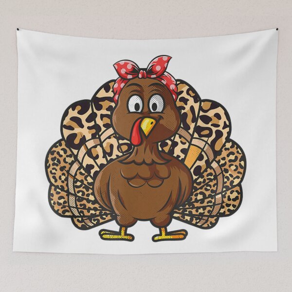 Item preview, Cute Funny Turkey Girl With Pin-Up Bandana and Leopard Print Tail Feathers designed and sold by Suzu Comena.