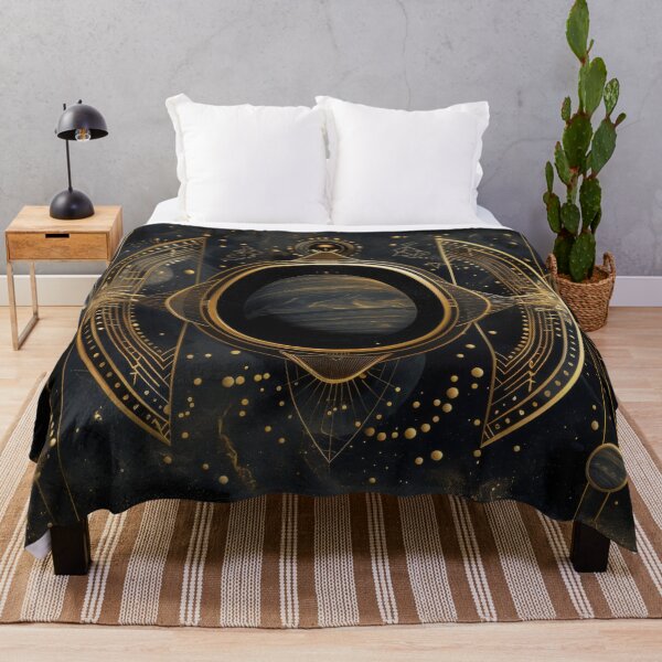 Item preview, Abstract celestial design with planets, moon phases and stars in dark gold tones, AI Generated designed and sold by dvoevnore.