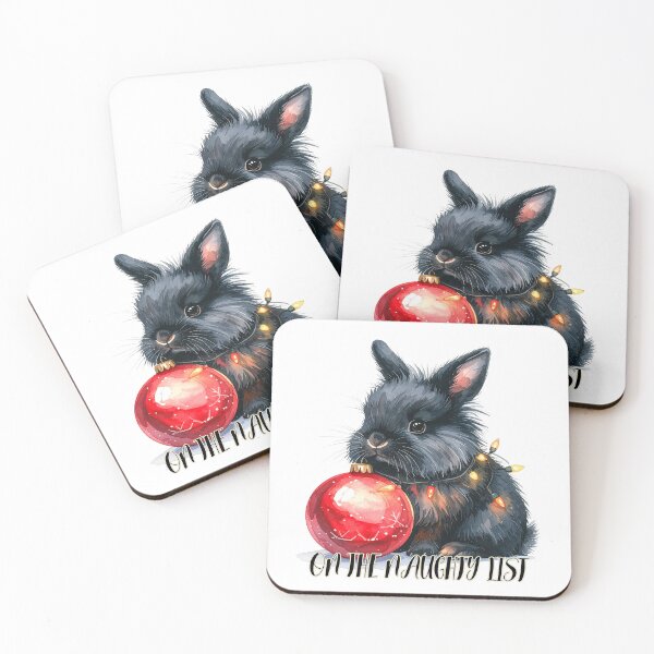 Item preview, Black lionhead rabbit wrapped with Christmas lights, Christmas tree ornament, naughty list designed and sold by LiskoDesign.