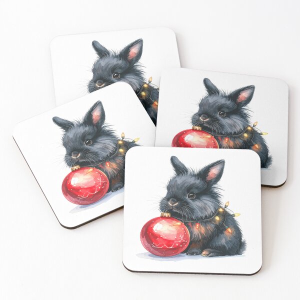 Item preview, Black lionhead rabbit wrapped with Christmas lights, Christmas tree ball designed and sold by LiskoDesign.