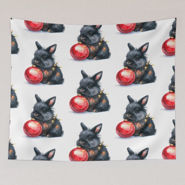 Item preview, Black lionhead rabbit wrapped with Christmas lights, Christmas tree ball designed and sold by LiskoDesign.