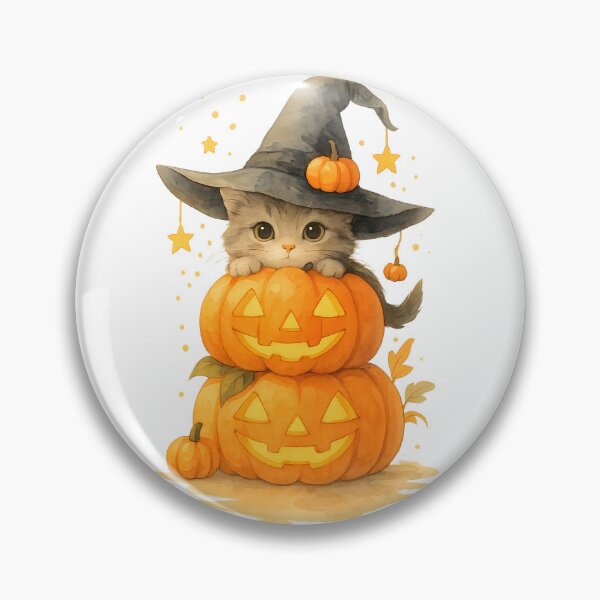 Item preview, Halloween Cat Art: Watercolor Witch Kitten & Pumpkins designed and sold by sicty09Design.