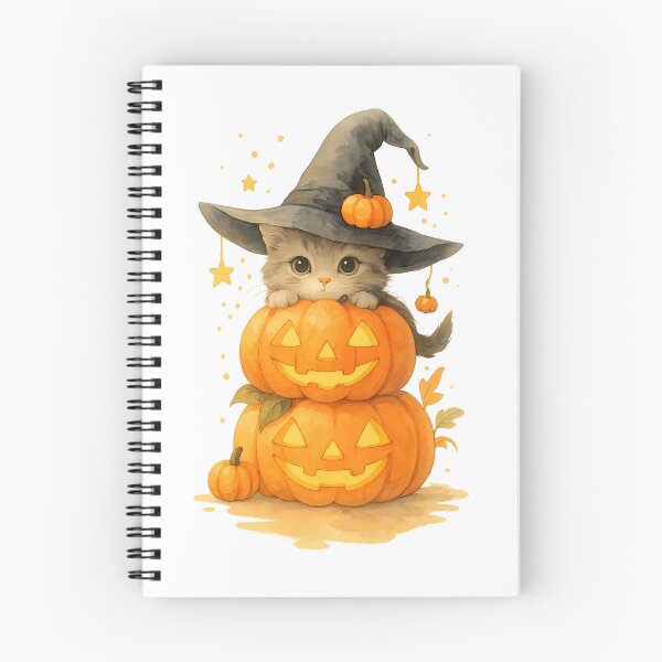 Item preview, Halloween Cat Art: Watercolor Witch Kitten & Pumpkins designed and sold by sicty09Design.