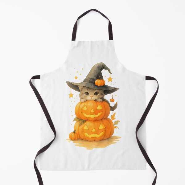 Item preview, Halloween Cat Art: Watercolor Witch Kitten & Pumpkins designed and sold by sicty09Design.