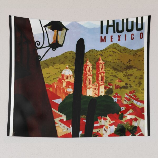 Item preview, Discover Taxco Mexico | Vintage Travel Poster | Santa Prisca Church Art | Mexican Baroque Architecture & Scenic Landscape designed and sold by artofuniverse.