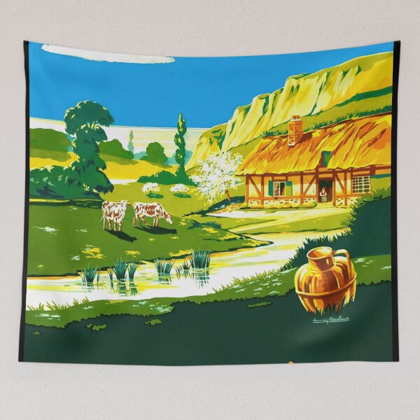 Item preview, Vintage Normandy Travel Poster | Lucien Boucher Art | Mid-Century Style | Bold Colors & Pastoral Landscape designed and sold by artofuniverse.