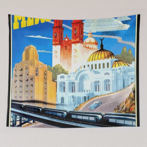 Item preview, Vintage Mexico City Travel Poster | Vibrant Mid-Century Design | Bellas Artes & Cathedral | Colorful Mexican Art Print designed and sold by artofuniverse.