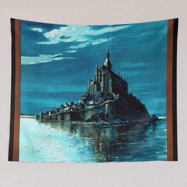 Item preview, Vintage Mont Saint-Michel Travel Poster | Historic France Art | Chemins de Fer de l'État Railway | Gothic Nocturnal Scene designed and sold by artofuniverse.
