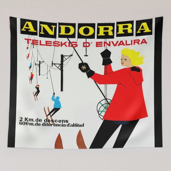 Item preview, Vintage Ski Poster | Teleskis d’Envalira 1957 | Andorra Pas de la Casa | Mid-Century Style Ski Art & Travel Decor designed and sold by artofuniverse.