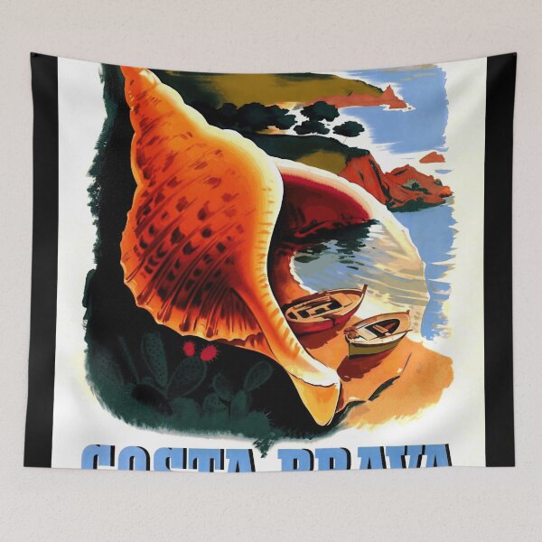 Item preview, Vintage Costa Brava Travel Poster | Art Deco Style Print | Mediterranean Scenic Art | Girona Spain | Conch Shell & Sea View designed and sold by artofuniverse.