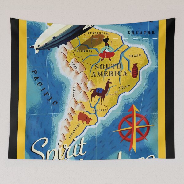 Item preview, Vintage South America Map Poster | Spirit of Adventure | Retro Travel Art | New York to Venezuela Decor | Airship & Culture designed and sold by artofuniverse.
