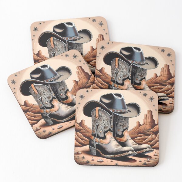 Item preview, Western aesthetic with cowboy boots in western sunset graphic design print designed and sold by Clara Fruggeri.
