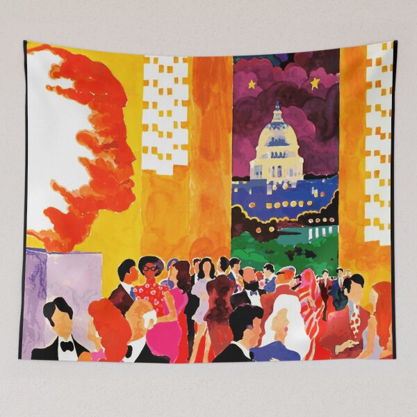 Item preview, Vibrant Washington DC Gala Poster | Mid-Century Pop Art Style | U.S. Capitol & Stars | Colorful Modernist Illustration designed and sold by artofuniverse.