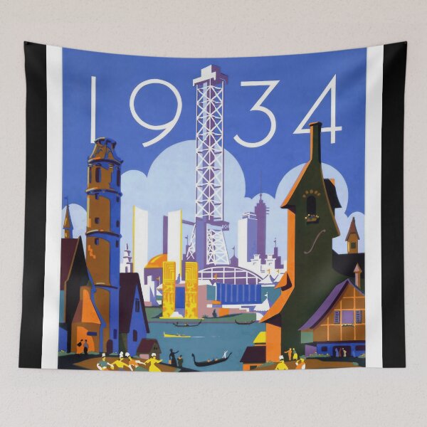 Item preview, 1934 Chicago Worlds Fair Poster | Art Deco Style Print | Century of Progress | Vibrant Colors & Cultural Exchange designed and sold by artofuniverse.