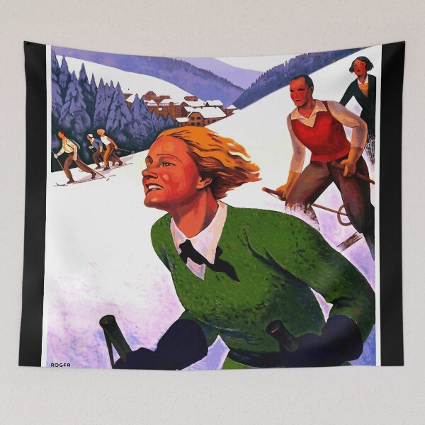 Item preview, Vintage French Travel Poster | Roger Broders Art | Skiing in Alsace | Le Hohwald & Lorraine Railways | Art Deco Print designed and sold by artofuniverse.