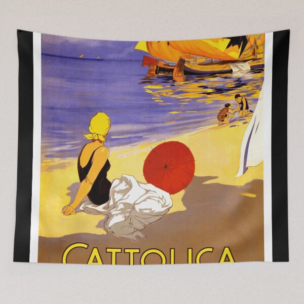 Item preview, Vintage Cattolica Travel Poster | Art Deco Beach Scene | Italy Adriatic Coast | Retro Seaside Vacation Art Print designed and sold by artofuniverse.
