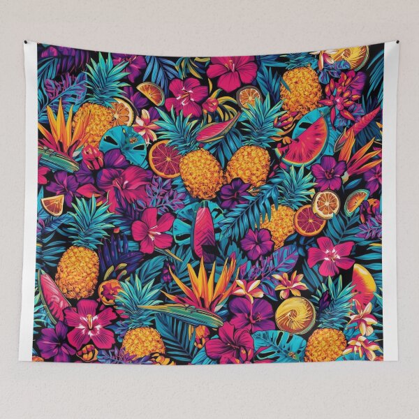 Item preview, Neon Tropical Fruit and Flower Pattern - Pineapple Watermelon Hibiscus Summer Print designed and sold by Esterlane.