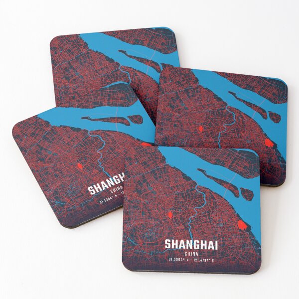 Item preview, Shanghai Red & Blue Minimalist Map designed and sold by HomeLivingCo.