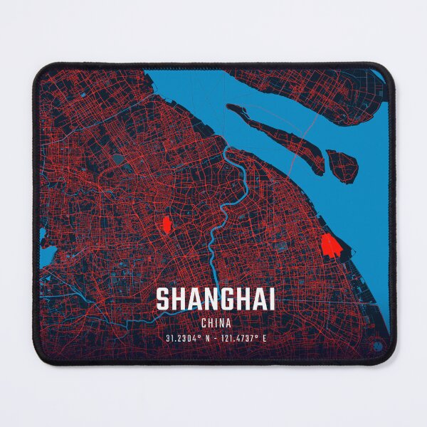 Item preview, Shanghai Red & Blue Minimalist Map designed and sold by HomeLivingCo.