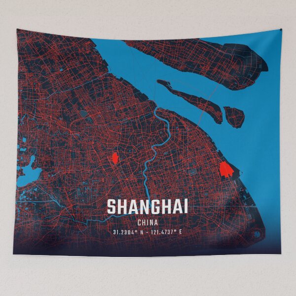Item preview, Shanghai Red & Blue Minimalist Map designed and sold by HomeLivingCo.