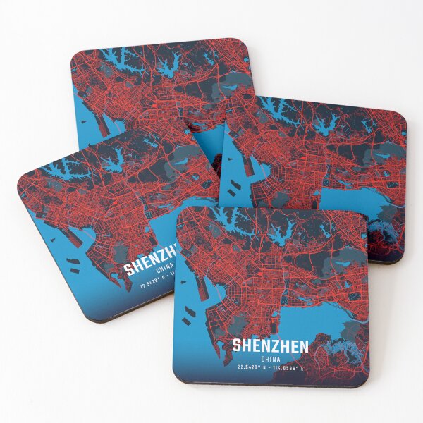 Item preview, Shenzhen Red & Blue Minimalist Map designed and sold by HomeLivingCo.