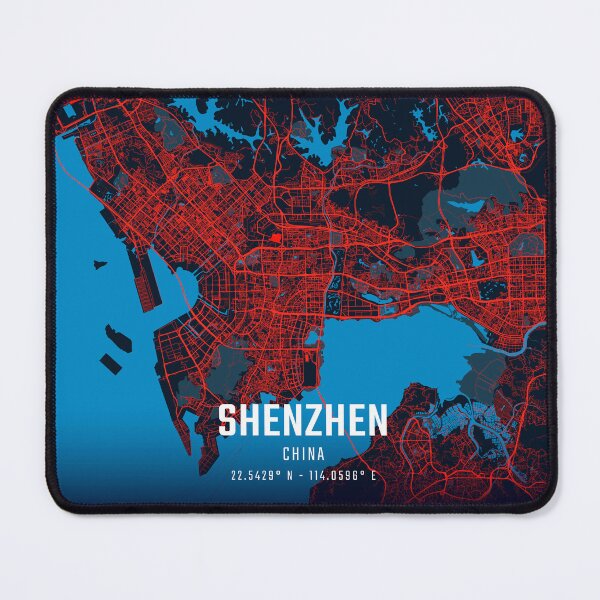Item preview, Shenzhen Red & Blue Minimalist Map designed and sold by HomeLivingCo.