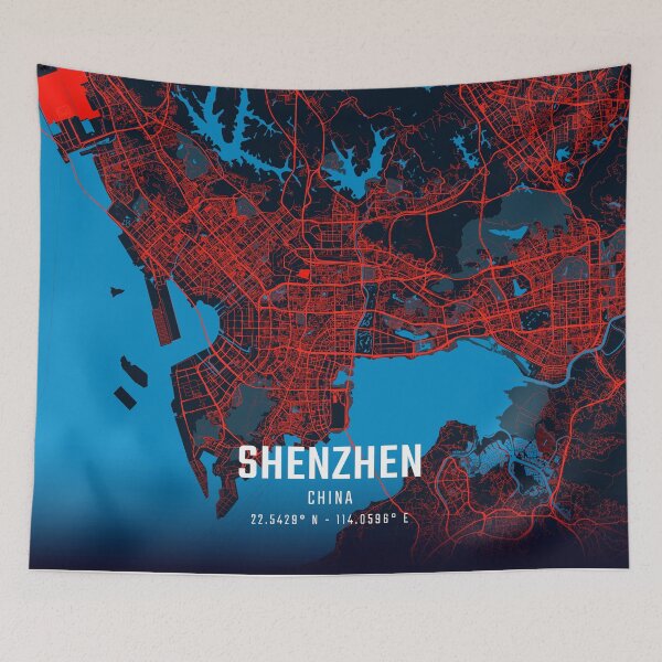 Item preview, Shenzhen Red & Blue Minimalist Map designed and sold by HomeLivingCo.