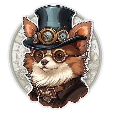 Artwork thumbnail, Steampunk Corgi Inventor Sticker by RBCreates