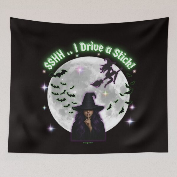 Item preview, Stick Driving Witch Design – “SSHH.. I Drive a Stick!” Witch Moon Graphic, Funny Spooky Gift, Mystical Bats & Stars designed and sold by CarmaQuanTarot.