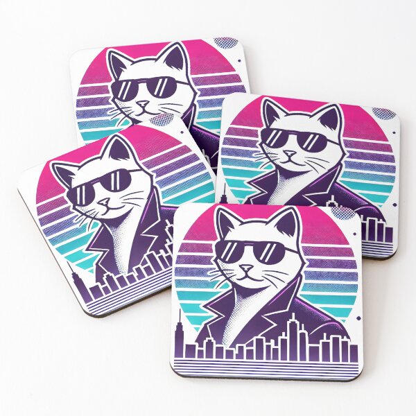 Item preview, Retro cat with neon skyline designed and sold by MaPaWaClothing.