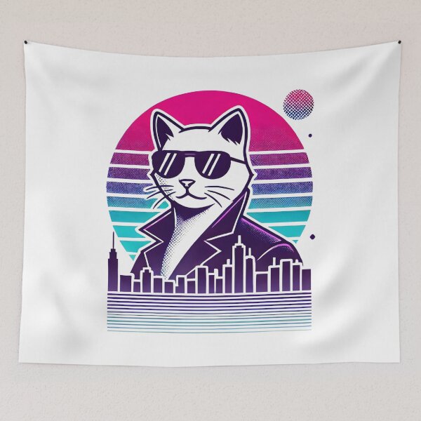Item preview, Retro cat with neon skyline designed and sold by MaPaWaClothing.