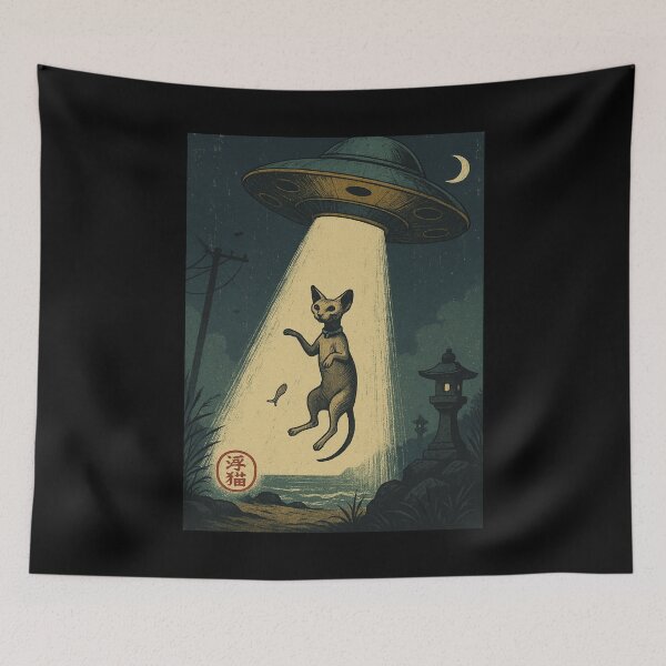 Item preview, Sphynx Cat UFO Cosmic Cat Abduction Whimsical Retro UFO designed and sold by Damcoc.