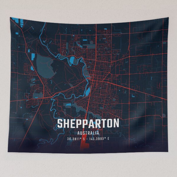 Item preview, Shepparton Red & Blue Minimalist Map designed and sold by HomeLivingCo.