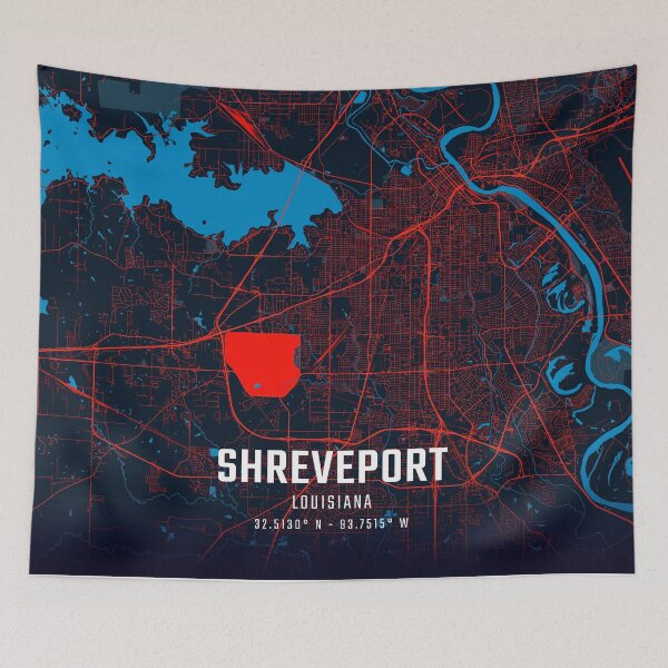 Item preview, Shreveport Red & Blue Minimalist Map designed and sold by HomeLivingCo.