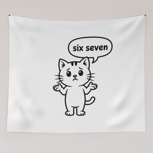 Item preview, Funny Math Cat “Six Seven” Confused Shrug – Cute Minimalist Cartoon Kitty Meme Design designed and sold by DOPANDA ..