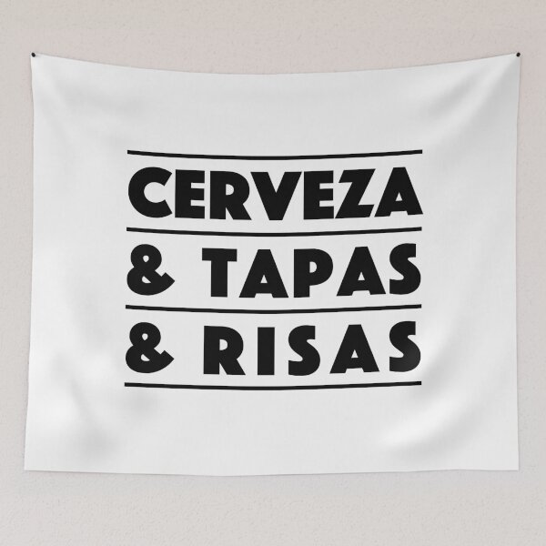 Item preview, Cerveza & Tapas & Risas — Spain Edition – Food Lovers Typography Design (black) designed and sold by didijuca.