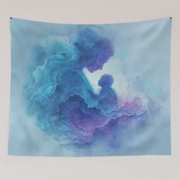 Item preview, Ethereal Bond — Mother and Child Abstract in Blue & Violet Watercolor designed and sold by solynneart.