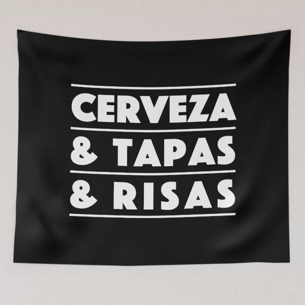 Item preview, Cerveza & Tapas & Risas — Spain Edition – Food Lovers Typography Design (white) designed and sold by didijuca.