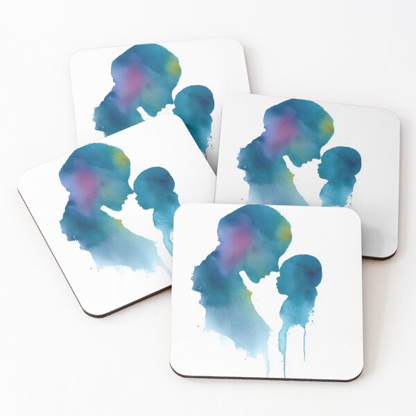 Item preview, Mother & Child — Minimal Watercolor Silhouette in Blue and Teal designed and sold by solynneart.