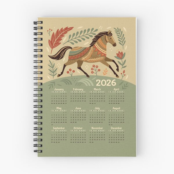 Item preview, Calendar 2026. Folk-Art style Horse calendar. Running Horse. Sunday start. designed and sold by iclipart.
