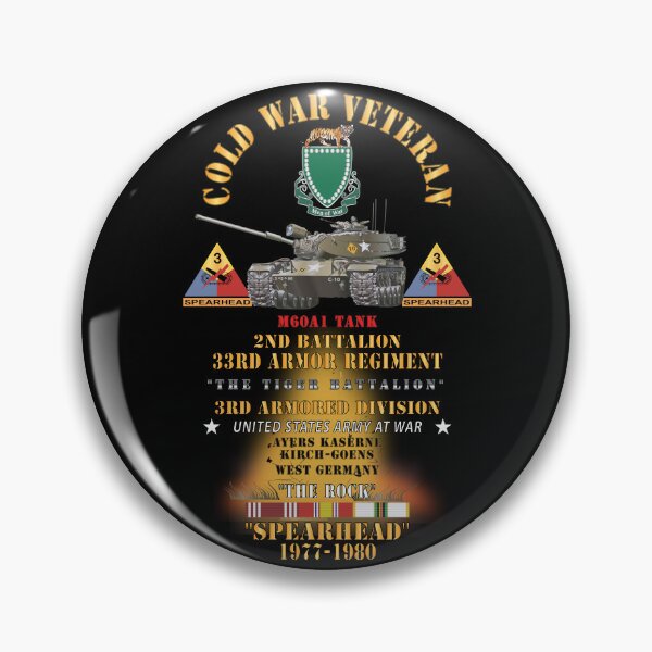 Item preview, Army - Cold War Vet - 2nd Bn, 32nd Armor - Tiger BN, 3rd Armor Div  - Ayers Kaserne, Kirch-Goens, Germany THE ROCK - M60A1 Tank  - Spearhead w Fire w DUI - C designed and sold by Military Insignia Products.