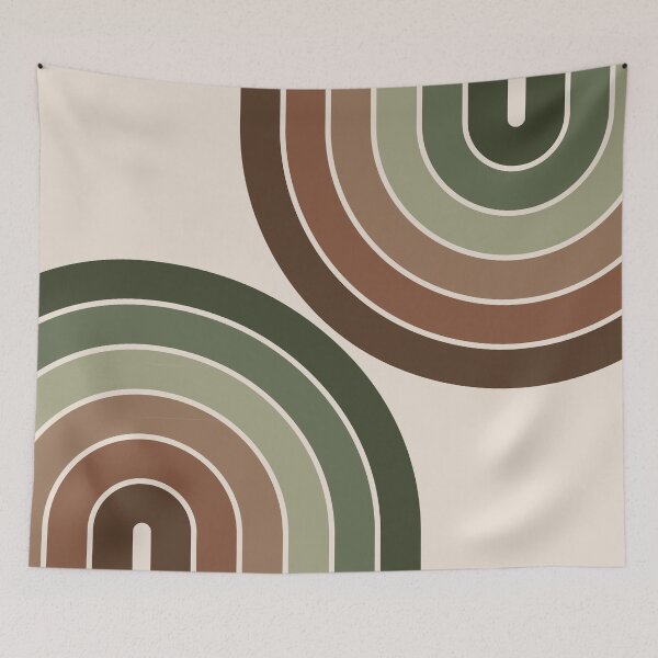 Item preview, Midcentury Modern Geometric Rainbow 6 in Brown Pine Sage Green designed and sold by nineFlorals.